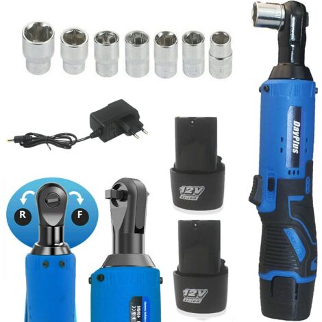 Kit de clés à cliquet sans fil Clé à chocs carrée 3/8" 12V 40Nm Ensemble d'outils de clé à cliquet électrique sans fil à angle droit avec 2 batteries et charge (1/5)