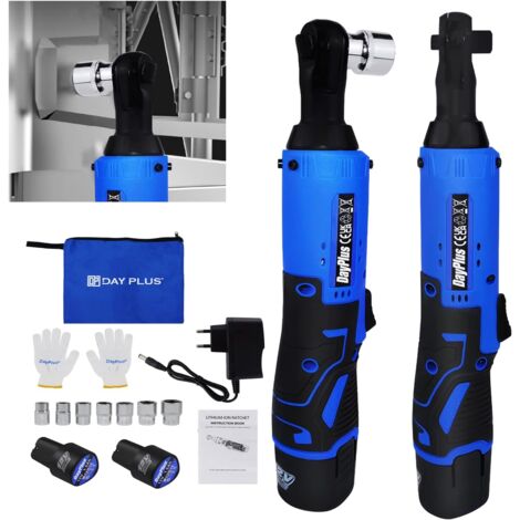 Clé à cliquet sans fil 12V – Couple 40Nm – 2 batteries 1500mAh – 7 prises 3/8' – Lumière LED intégrée pour espaces sombres - 1500ma