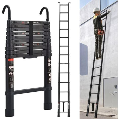 Échelle Télescopique 5m, Escabeau Telescopique Aluminium avec Crochets, Pliable Échelle Télescopique Extensible, Charge Maximale 150kg
