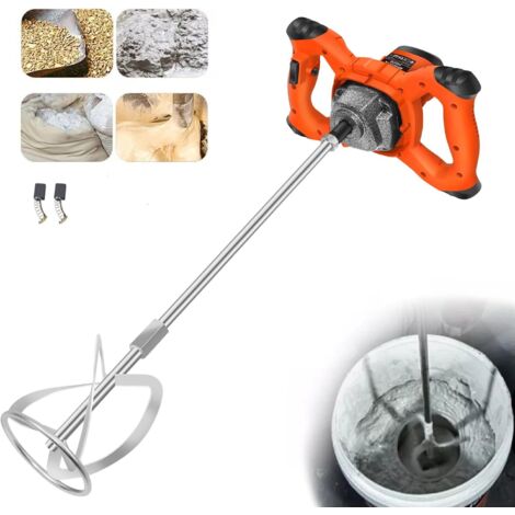 Mélangeur électrique, bétonnière réglable à 6 vitesses, mélangeur à palettes portable 2600W, 0-1700 TR / min, tige spiralée chromée M14, utilisée pour mélanger la peinture, le coulis, le béton, le mor