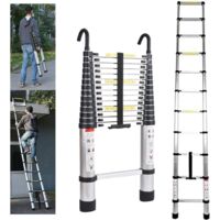 Échelle Télescopique, Échelle Escamotable, 5 Mètre Échelle Télescopique en Aluminium Échelle de Grenier avec Crochets de Toit Extension Ladder Couleur d'origine Argent - 150kg Charge Maximale