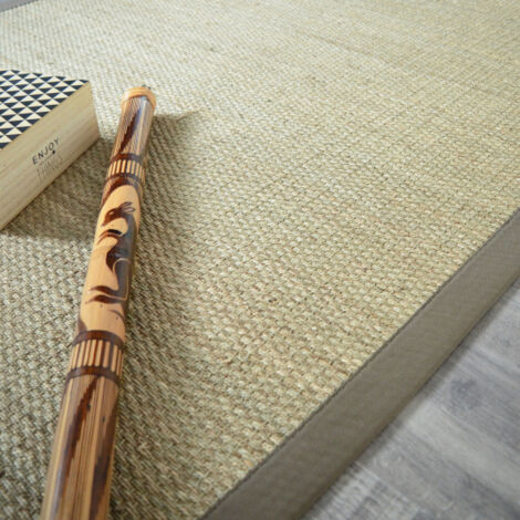 Tapis Jonc de mer Kalapa fin panama - Ganse coton taupe - 160 x 230 cm