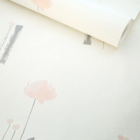 Papier peint expansé sur intissé - Basique - Motif floral rose tendre et gris - Rouleau(x) (1/5)