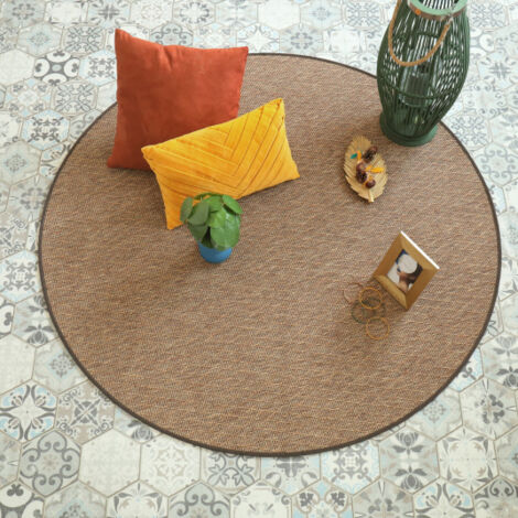 Tapis rond intérieur / extérieur - Timika marron camel - Galon marron - Ø 200 cm (1/5)