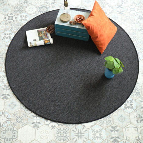 Tapis rond intérieur / extérieur - Timika gris ardoise - Galon noir - Ø 200 cm (1/5)