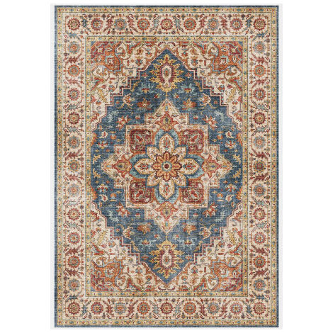 Tapis doux à motif oriental - Leïla - Marron et bleu - 160 x 230 cm (1/5)