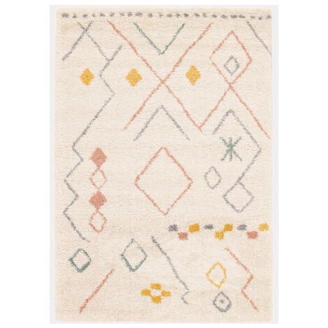 Décoweb – Tapis berbère 160 x 230 cm – Motifs ethniques pastel – 100% polypropylène – Épaisseur 30 mm – Certification Oeko-Tex Standard 100