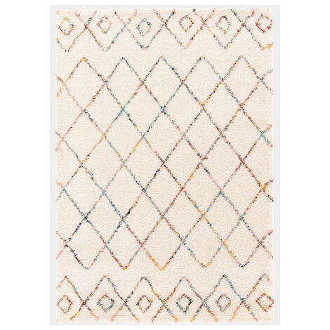 Tapis motif berbère - Ouna - Écru et losanges multicolore - 120 x 170 cm
