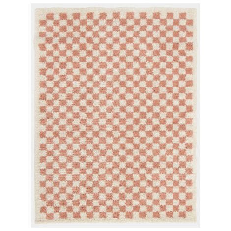 Décoweb – Tapis shaggy damier rose vintage 160 x 213 cm – Poils longs 30 mm – 100% polypropylène – Densité 37200 points/m² – Usage intérieur (1/3)