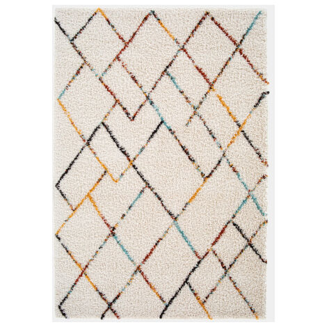 Décoweb – Tapis berbère 160 x 230 cm – Motif graphique multicolore – 100% polypropylène – Épaisseur 30 mm – Entretien facile