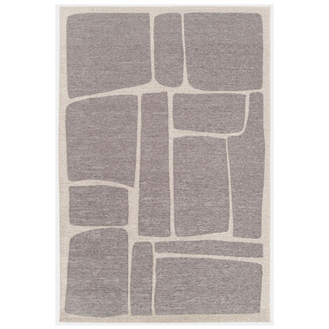 Tapis souple en tissu chenille recyclé - Cubisme - Crème et grège - 160 x 230 cm (1/5)