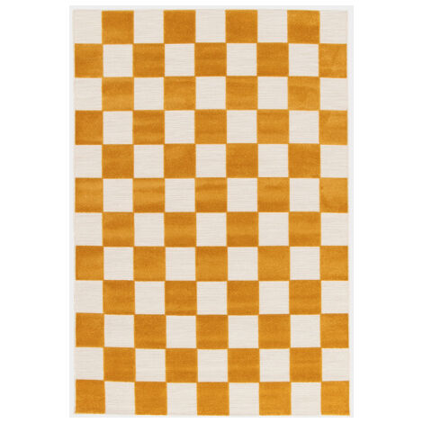 Décoweb – Tapis kilim damier jaune moutarde 160 x 230 cm – Tissé plat pour intérieur et extérieur – Oeko-Tex Standard 100 – Entretien facile (1/5)