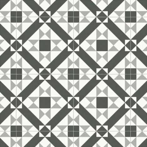 Sol Vinyle Carreaux de ciment graphique Noir blanc - Rouleau de 2m x 3m (1/5)