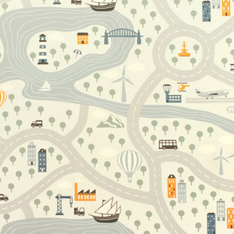 Sol Vinyle enfants - Circuit de voiture clair - Rouleau de 2m x 18m (1/5)