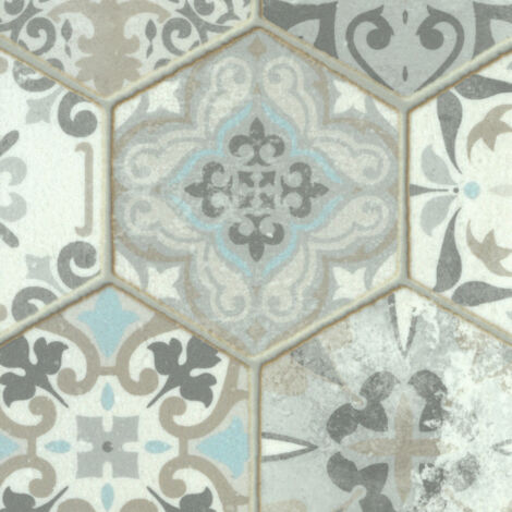 Sol vinyle Textile effet carrelage hexagonal - Rouleau de 3m x 4m