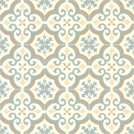 Sol Vinyle effet carreaux de ciment Bleu et ocre - Rouleau de 4m x 2m (1/5)