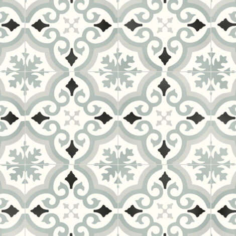 Sol PVC Textile - Effet carreaux de ciment Gris - Rouleau de 3m x 4m (1/5)
