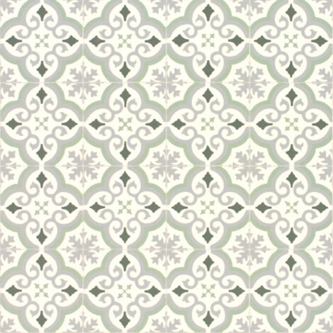 Sol vinyle Textile - Motif carreaux de ciment vert & gris - Rouleau de 4m x 23m
