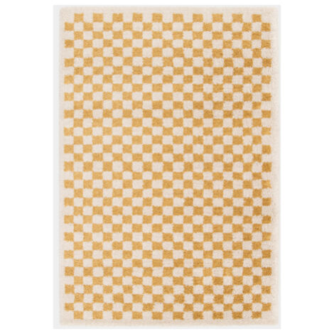 Décoweb – Tapis shaggy damier à poils longs – Jaune rétro – 120 x 170 cm – Épaisseur 30 mm – 100% polypropylène – Entretien facile (1/5)
