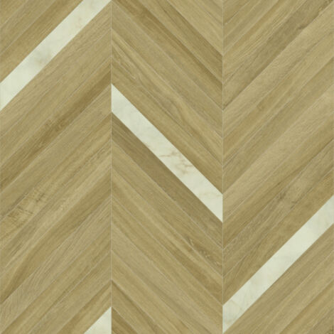Sol vinyle Chevrons marbre Blanc et chêne naturel - Rouleau de 2m x 4m (1/5)