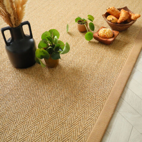 Tapis en sisal naturel - Veracruz chevron - Écru et camel - 120 x 170 cm (1/4)