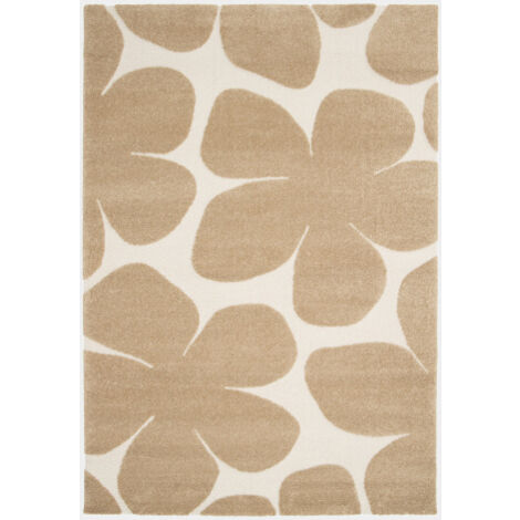 Tapis de salon en relief - Flower Power - Motif fleurs marron clair - 160 x 230 cm