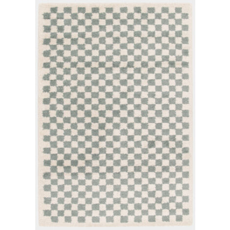 Tapis damier à poils longs - Colorama - Vert d'eau - 160 x 230 cm