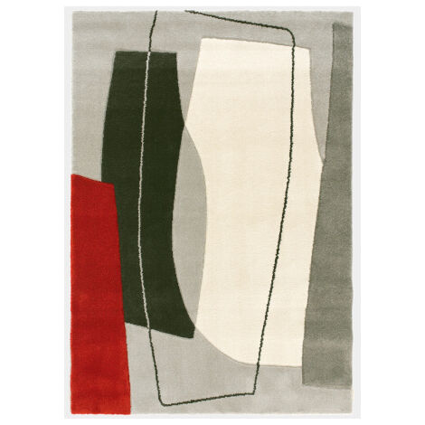 Tapis de salon design - Seventies - Formes rouges et grises - 160 x 230 cm (1/3)