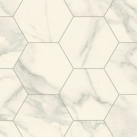 Sol Lino - Imitation carrelage hexagonal - Blanc marbré - 2 x 4m