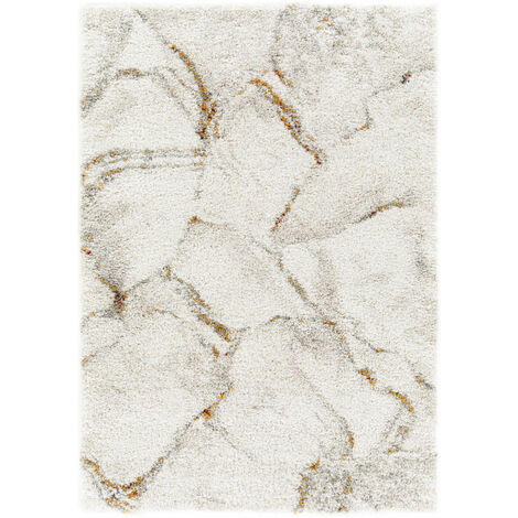 Tapis de salon - Marbré blanc - Veinage couleur - 140 x 200 cm