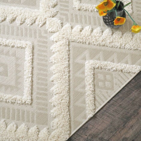 Tapis en relief géométrique - Salvador - Losanges écru et beige naturel - 80 x 150 cm
