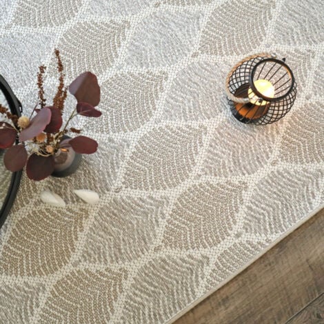 Tapis Essenza - Nature urbaine - Feuilles beige ton sur ton - 60 x 110 cm