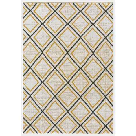Décoweb – Tapis d’extérieur 120 x 170 cm – Motifs losanges jaune et noir – Résistant aux UV et à l'eau – Tissé en polypropylène
