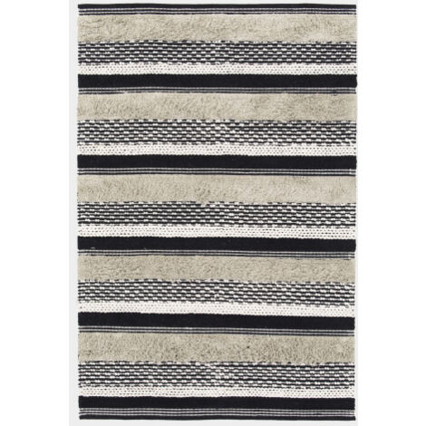 Tapis 100% coton - Niksen - Ligne beige et noir - 120 x 170 cm (1/5)