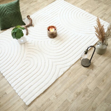 Tapis de salon en relief - Circle - Courbe crème - 160 x 230 cm