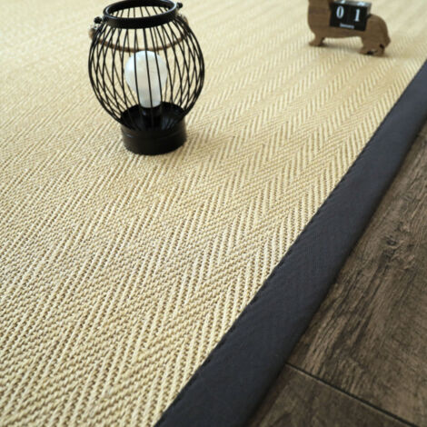 Tapis en sisal naturel - Veracruz chevron - Blanchi et anthracite - 140 x 200 cm
