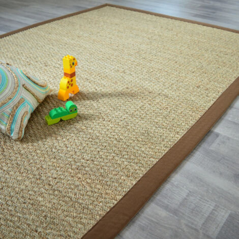 Tapis Jonc de mer - Varana panama - Ganse coton brun - 80 x 150 cm