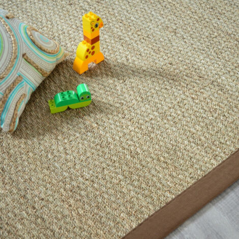 Tapis Jonc de mer - Varana panama - Ganse coton brun - 80 x 150 cm