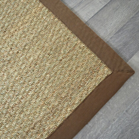 Tapis Jonc de mer - Varana panama - Ganse coton brun - 80 x 150 cm