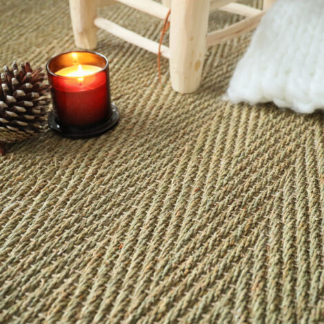 Tapis Jonc de mer - Assam chevron - Ganse coton noire - 200 x 200 cm