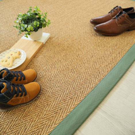 Tapis en sisal naturel - Veracruz chevron - Ecru et vert olive - 140 x 200 cm (1/4)