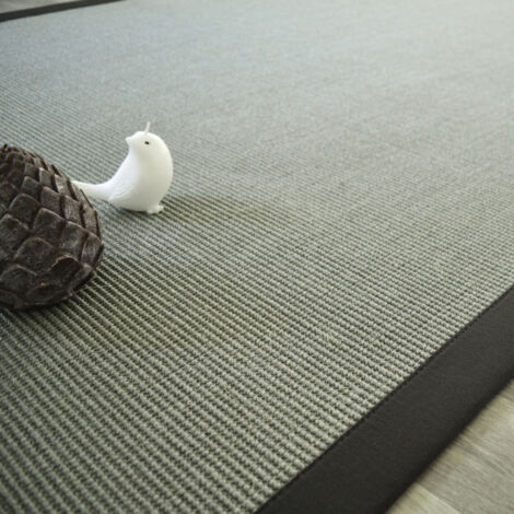 Tapis sisal Yucatan gris acier - Ganse coton noire - 200 x 200 cm (1/3)