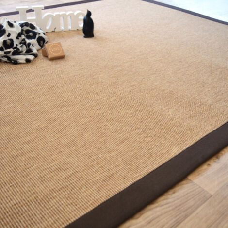Tapis Tissé plat - Mahé naturel - Ganse coton marron - 80 x 150 cm (1/5)