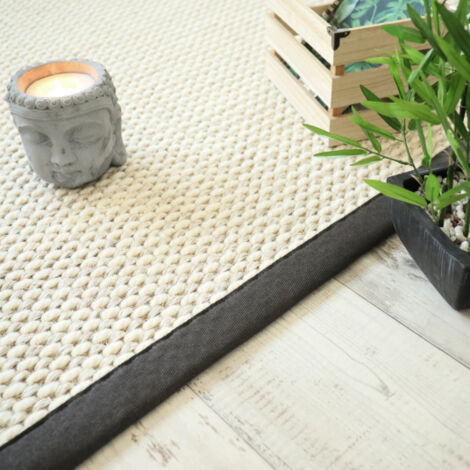 Tapis Laine et Sisal - Albury blanc crème - Ganse gris anthracite - 120 x 170 cm