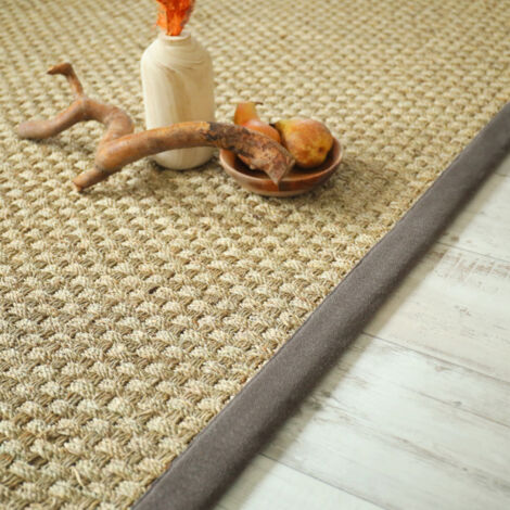 Tapis Jonc de mer Chennai - Natté 4x4 - Ganse lin marron taupe - 120 x 170 cm
