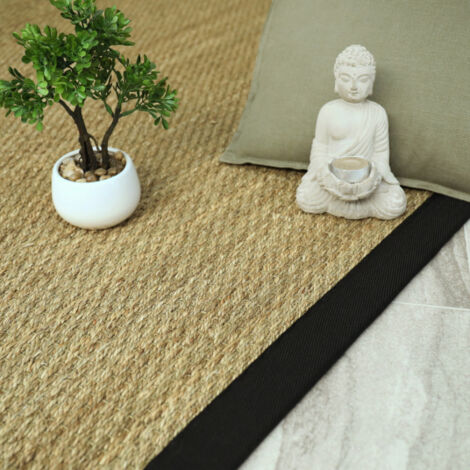 Tapis Jonc de mer Kalapa fin panama - Ganse noire - 120 x 170 cm