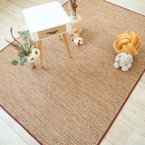 Tapis intérieur / extérieur en tissé plat - Bornéo nature multicolore - Galon bordeaux - 80 x 150 cm (1/5)
