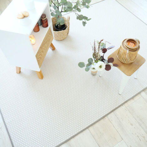 Tapis intérieur ou extérieur en tissé plat - Sumatra blanc - Galon couleur lin - 250 x 350 cm (1/5)