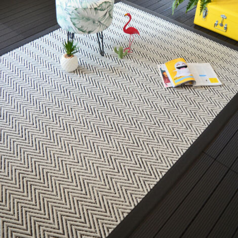 Tapis intérieur / extérieur tissé plat - Java Chevron blanc - Ganse noire - 250 x 350 cm (1/5)