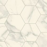Sol Lino - Imitation carrelage hexagonal - Blanc marbré - 2 x 4m